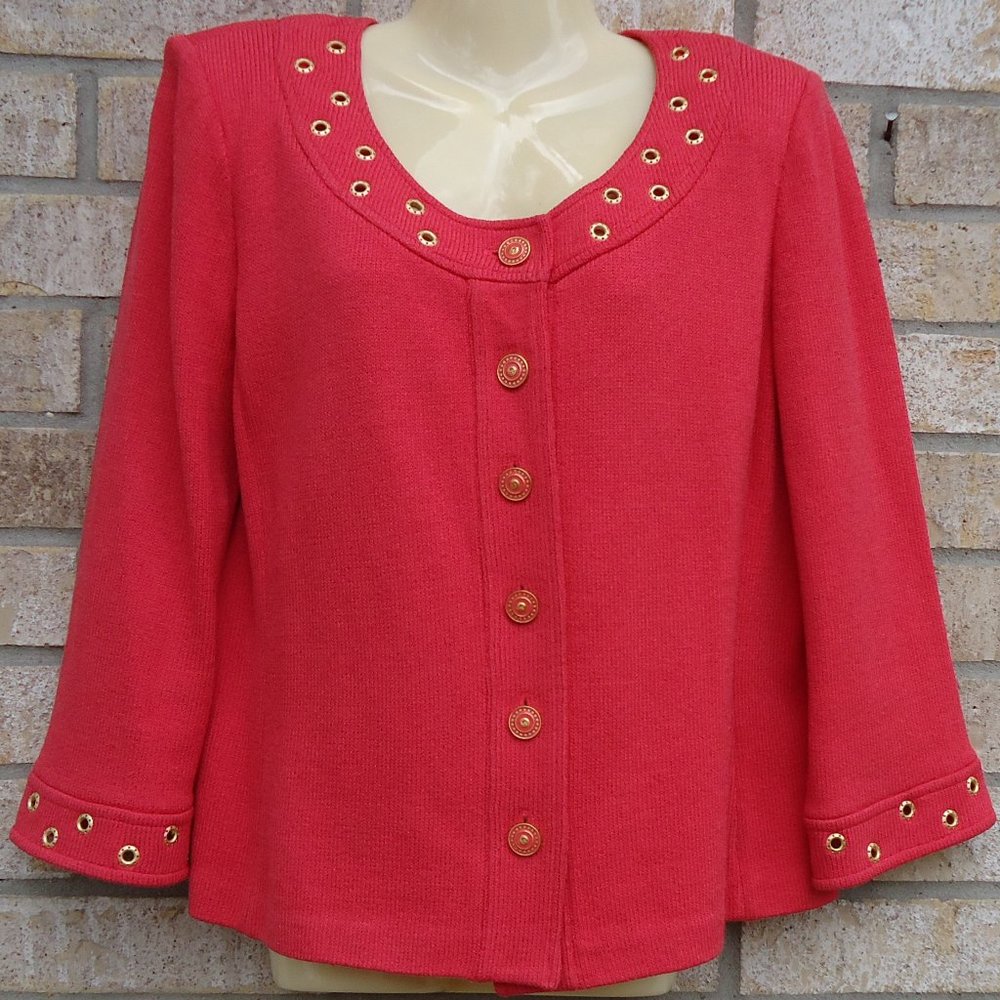 SIZE 10. ST. JOHN Collection coral crepe knit button up blazer. - Picture 1 of 16